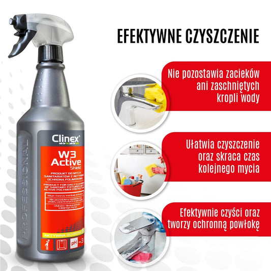 Clinex W3 Active Shield 1L – środek do czyszczenia sanitariatów z ochroną polimerową