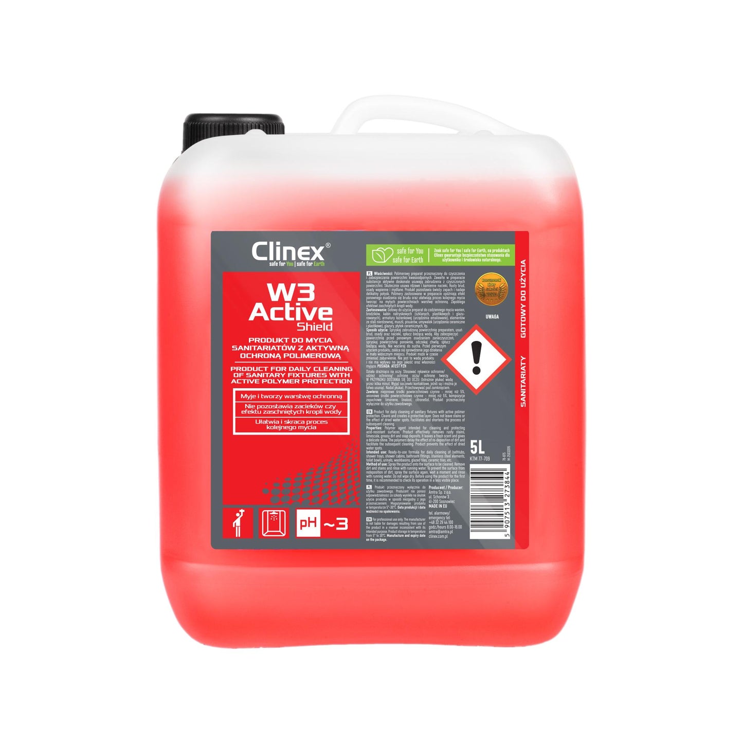 CLINEX W3 Active SHIELD 5L - płyn do sanitariatów z ochroną przed kamieniem i osadami