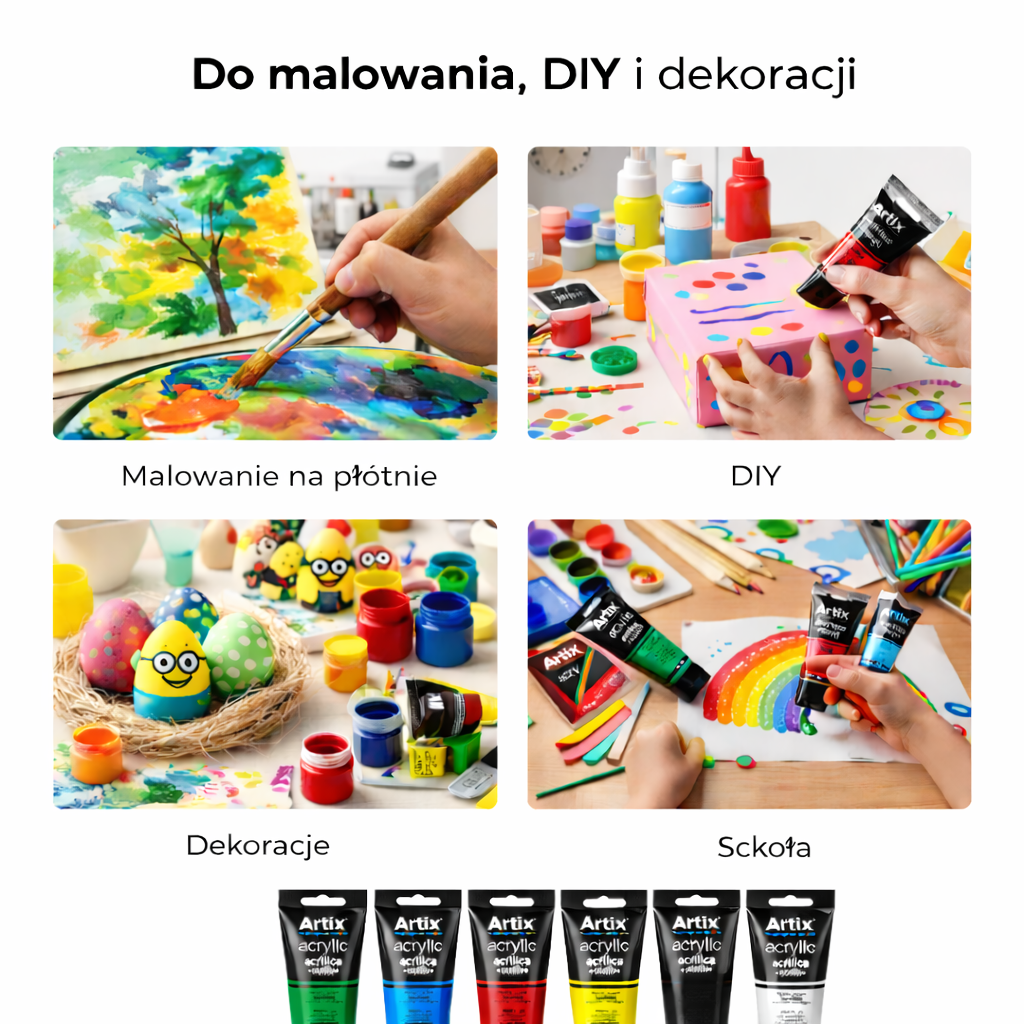 farby akrylowe zastosowanie malowanie na płótnie DIY dekoracje szkoła Artix